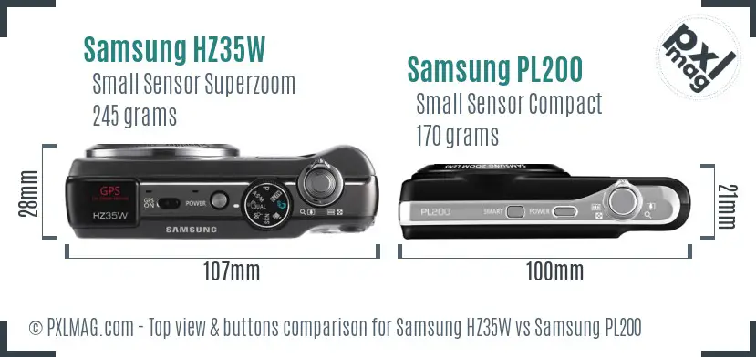 Samsung HZ35W vs Samsung PL200 top view buttons comparison