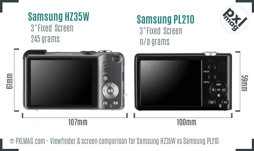 Samsung HZ35W vs Samsung PL210 Screen and Viewfinder comparison