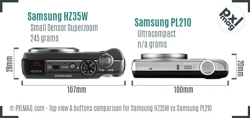 Samsung HZ35W vs Samsung PL210 top view buttons comparison