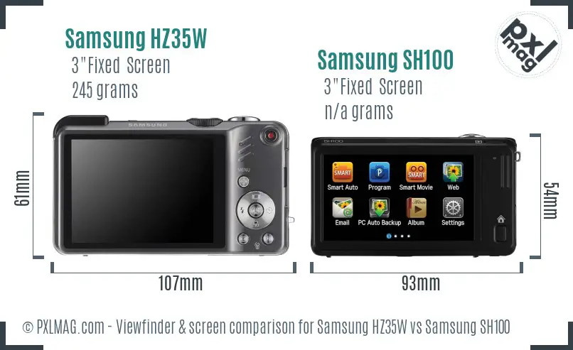 Samsung HZ35W vs Samsung SH100 Screen and Viewfinder comparison