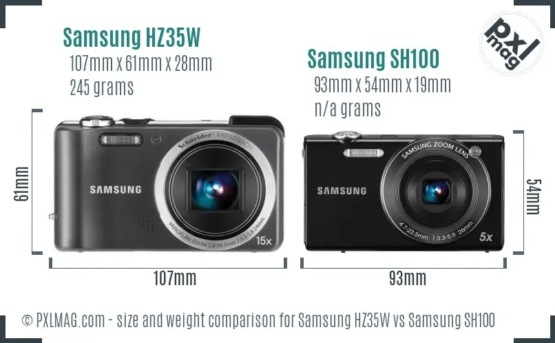 Samsung HZ35W vs Samsung SH100 size comparison