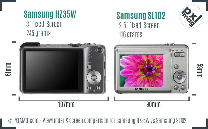 Samsung HZ35W vs Samsung SL102 Screen and Viewfinder comparison