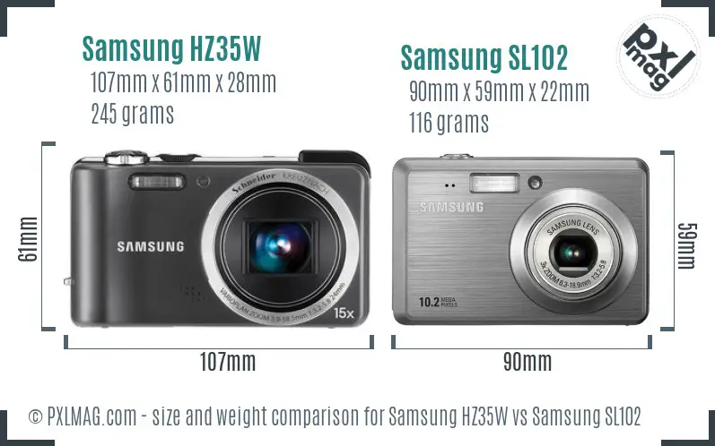 Samsung HZ35W vs Samsung SL102 size comparison