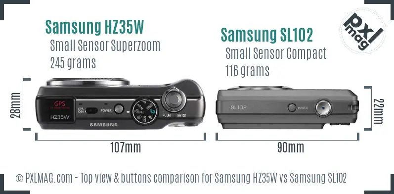 Samsung HZ35W vs Samsung SL102 top view buttons comparison