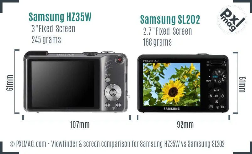 Samsung HZ35W vs Samsung SL202 Screen and Viewfinder comparison