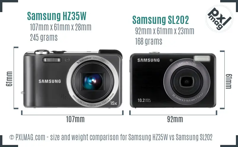 Samsung HZ35W vs Samsung SL202 size comparison