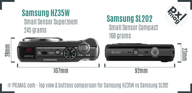 Samsung HZ35W vs Samsung SL202 top view buttons comparison