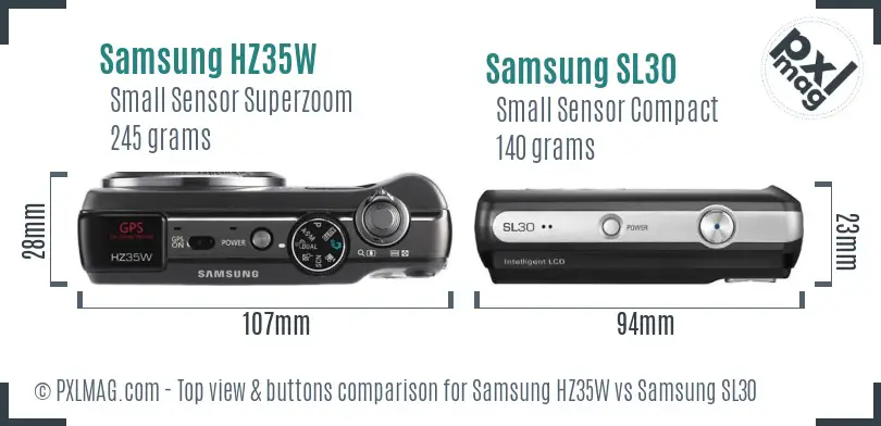 Samsung HZ35W vs Samsung SL30 top view buttons comparison Samsung HZ35W vs Samsung SL30 top view buttons comparison