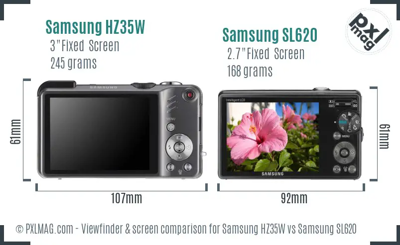 Samsung HZ35W vs Samsung SL620 Screen and Viewfinder comparison