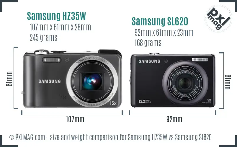 Samsung HZ35W vs Samsung SL620 size comparison