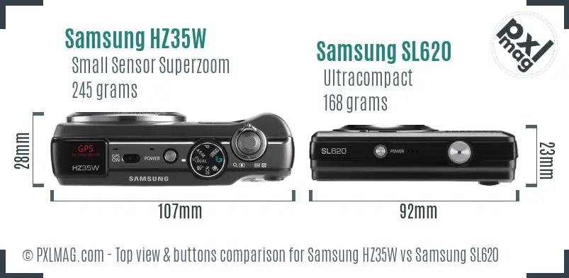 Samsung HZ35W vs Samsung SL620 top view buttons comparison