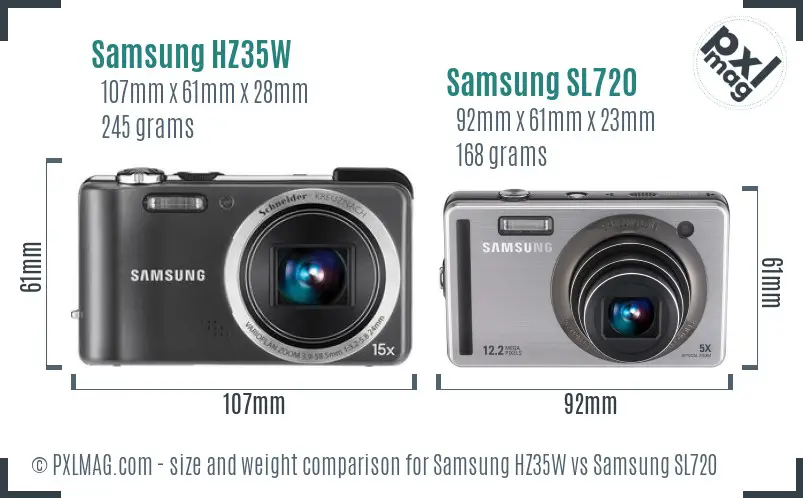 Samsung HZ35W vs Samsung SL720 size comparison