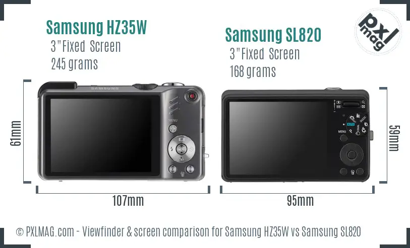Samsung HZ35W vs Samsung SL820 Screen and Viewfinder comparison
