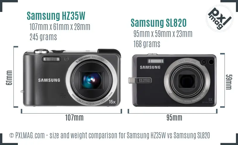 Samsung HZ35W vs Samsung SL820 size comparison