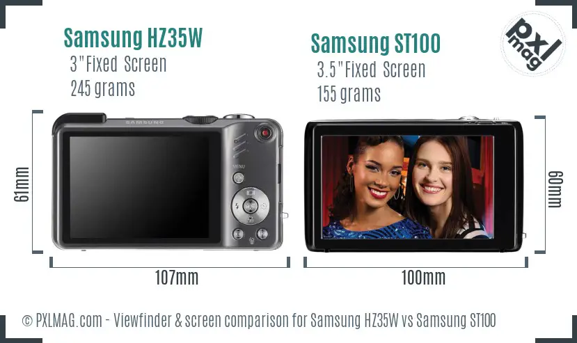 Samsung HZ35W vs Samsung ST100 Screen and Viewfinder comparison