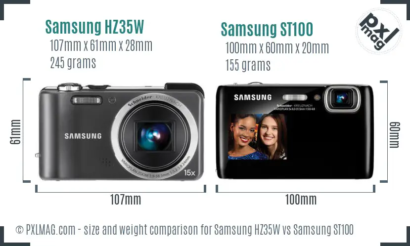 Samsung HZ35W vs Samsung ST100 size comparison