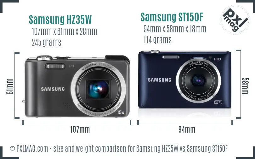 Samsung HZ35W vs Samsung ST150F size comparison