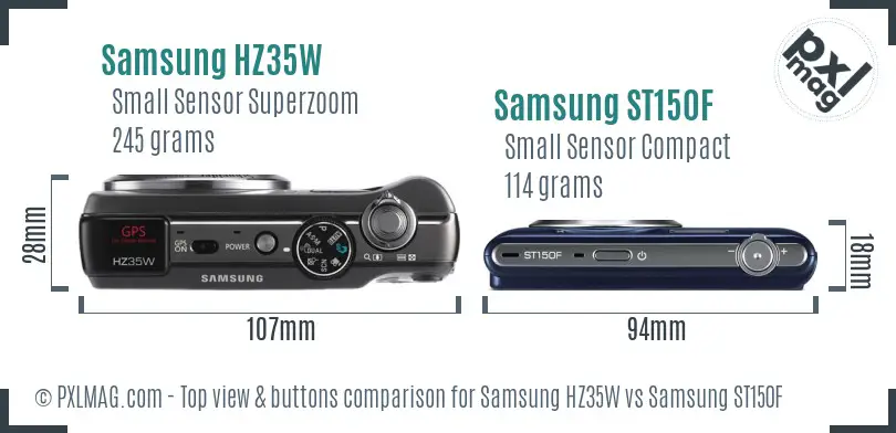 Samsung HZ35W vs Samsung ST150F top view buttons comparison