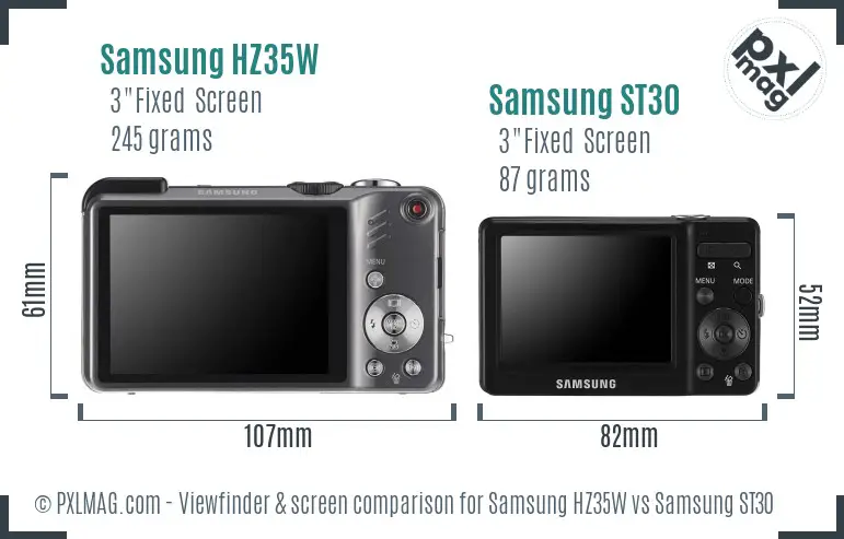 Samsung HZ35W vs Samsung ST30 Screen and Viewfinder comparison