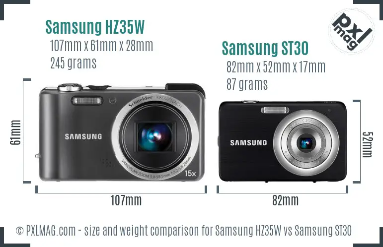 Samsung HZ35W vs Samsung ST30 size comparison