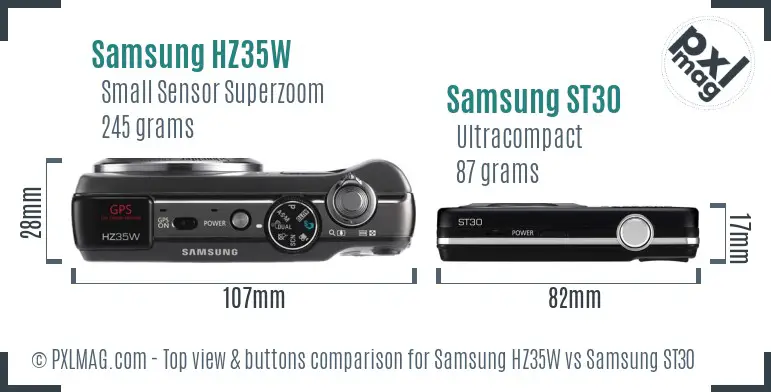 Samsung HZ35W vs Samsung ST30 top view buttons comparison