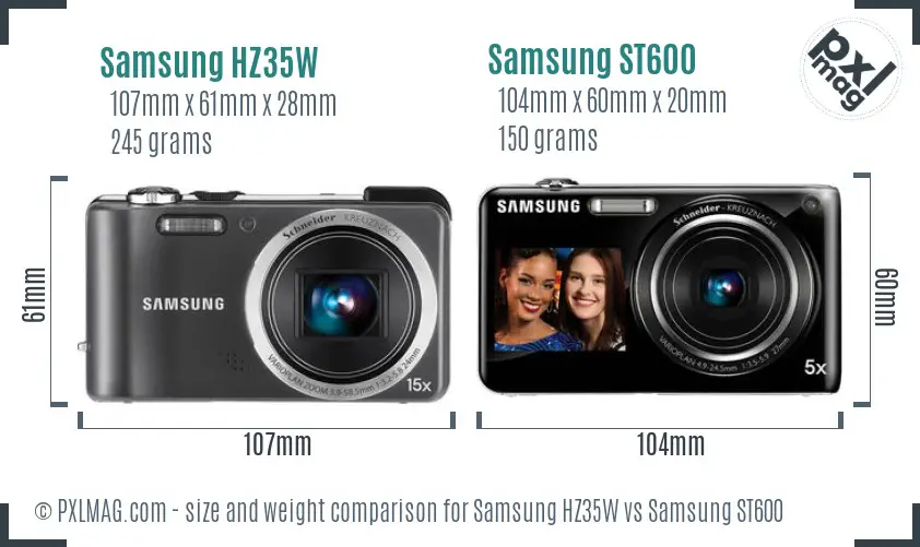 Samsung HZ35W vs Samsung ST600 size comparison