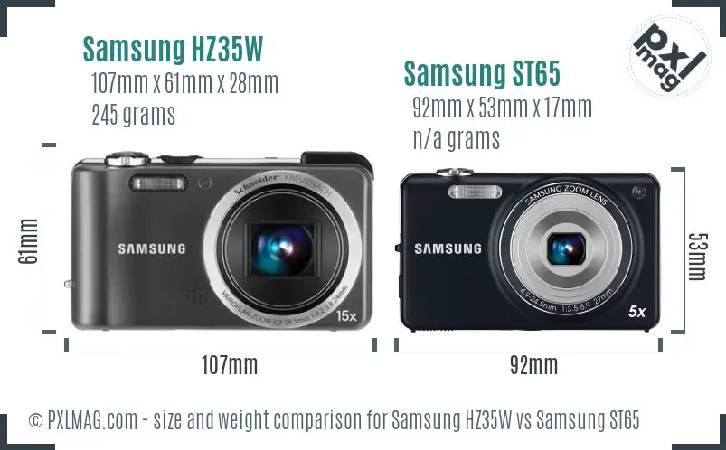 Samsung HZ35W vs Samsung ST65 size comparison
