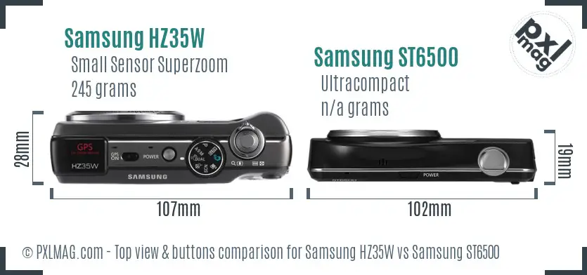 Samsung HZ35W vs Samsung ST6500 top view buttons comparison