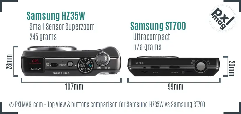 Samsung HZ35W vs Samsung ST700 top view buttons comparison Samsung HZ35W vs Samsung ST700 top view buttons comparison