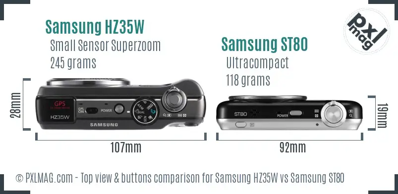 Samsung HZ35W vs Samsung ST80 top view buttons comparison