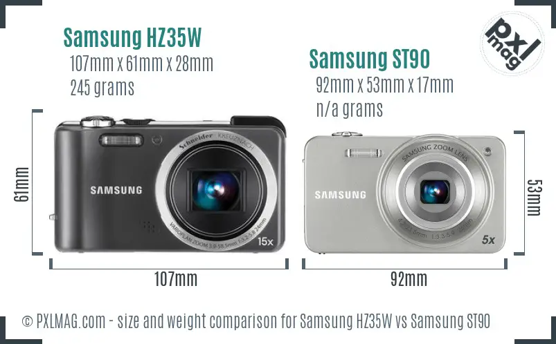 Samsung HZ35W vs Samsung ST90 size comparison