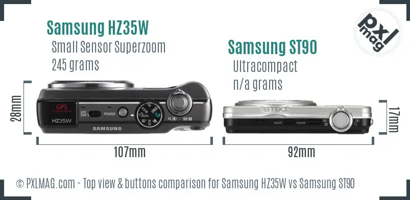 Samsung HZ35W vs Samsung ST90 top view buttons comparison