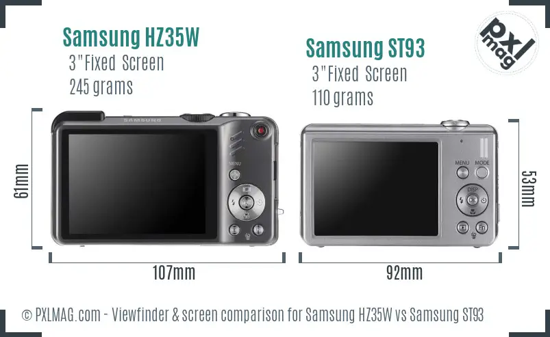 Samsung HZ35W vs Samsung ST93 Screen and Viewfinder comparison