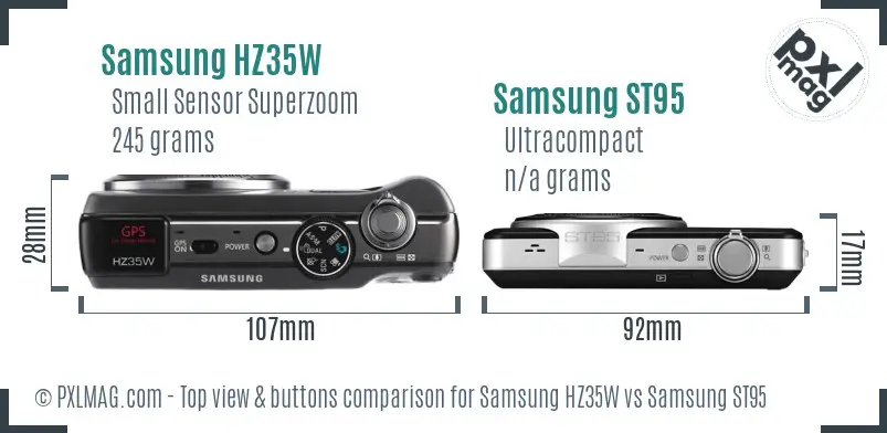 Samsung HZ35W vs Samsung ST95 top view buttons comparison Samsung HZ35W vs Samsung ST95 top view buttons comparison