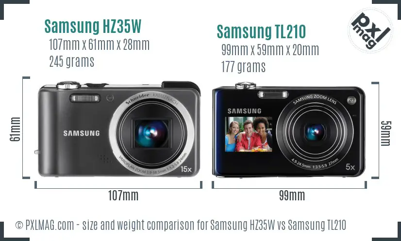 Samsung HZ35W vs Samsung TL210 size comparison