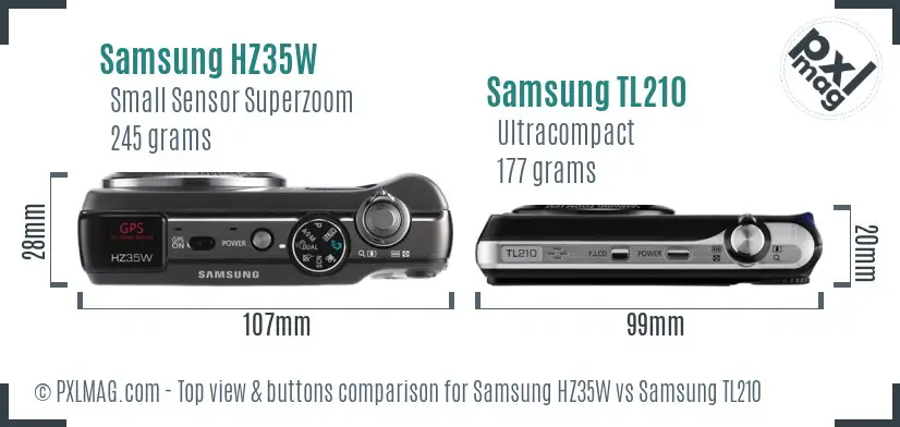 Samsung HZ35W vs Samsung TL210 top view buttons comparison