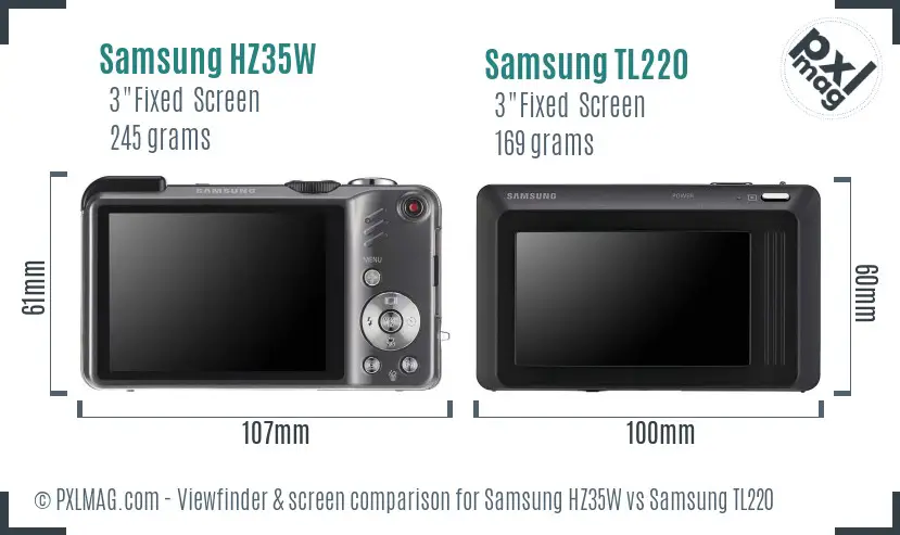 Samsung HZ35W vs Samsung TL220 Screen and Viewfinder comparison