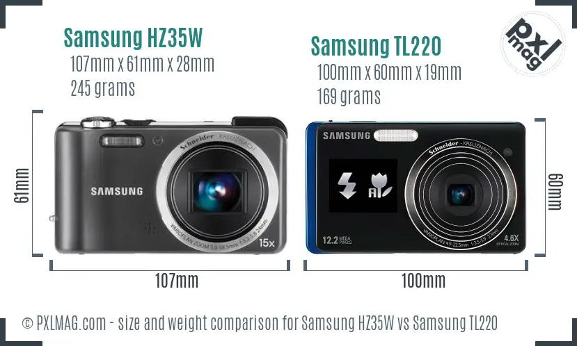 Samsung HZ35W vs Samsung TL220 size comparison