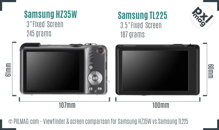 Samsung HZ35W vs Samsung TL225 Screen and Viewfinder comparison