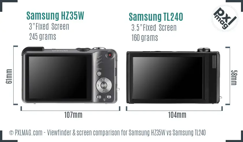 Samsung HZ35W vs Samsung TL240 Screen and Viewfinder comparison