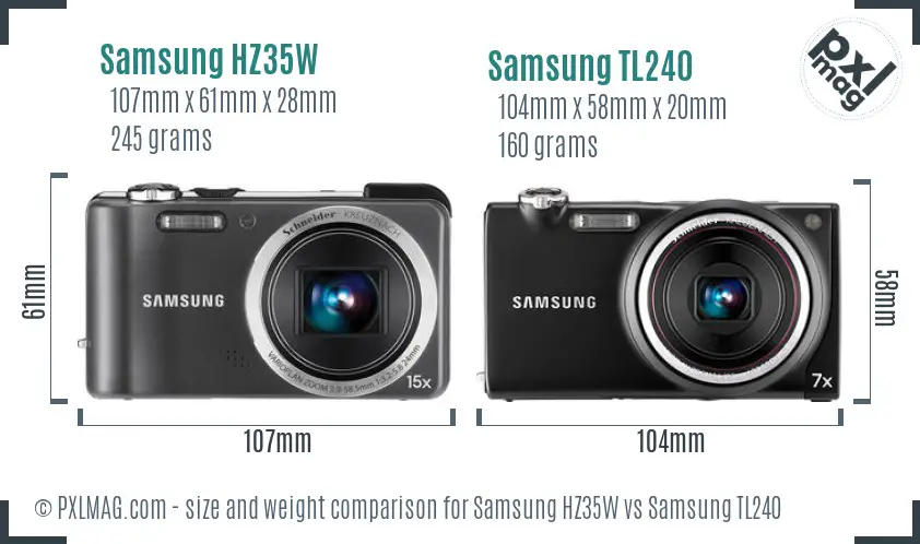 Samsung HZ35W vs Samsung TL240 size comparison