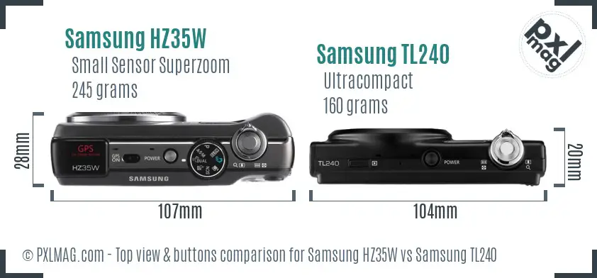 Samsung HZ35W vs Samsung TL240 top view buttons comparison