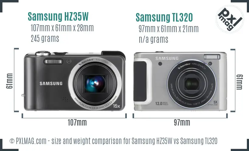 Samsung HZ35W vs Samsung TL320 size comparison