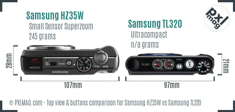 Samsung HZ35W vs Samsung TL320 top view buttons comparison