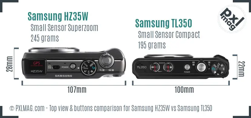Samsung HZ35W vs Samsung TL350 top view buttons comparison Samsung HZ35W vs Samsung TL350 top view buttons comparison