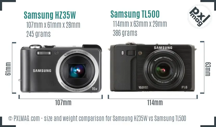 Samsung HZ35W vs Samsung TL500 size comparison
