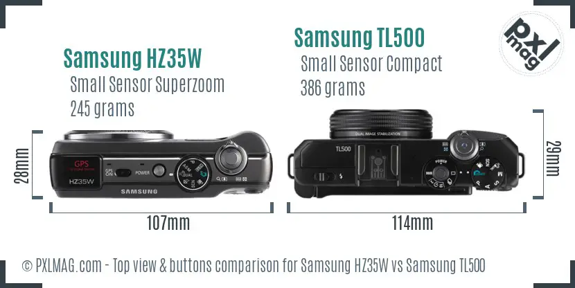 Samsung HZ35W vs Samsung TL500 top view buttons comparison