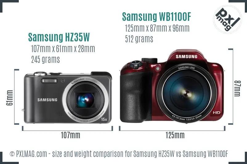 Samsung HZ35W vs Samsung WB1100F size comparison