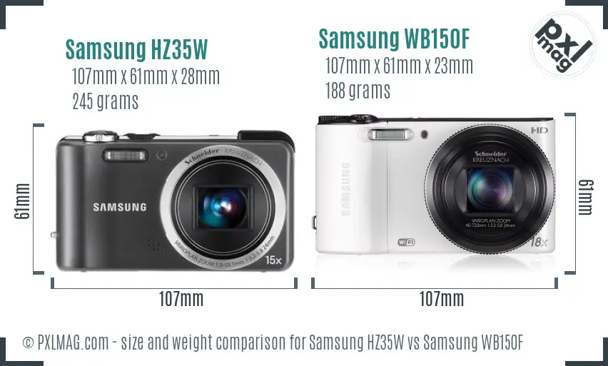 Samsung HZ35W vs Samsung WB150F size comparison