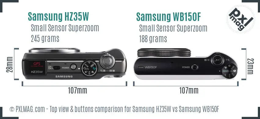 Samsung HZ35W vs Samsung WB150F top view buttons comparison